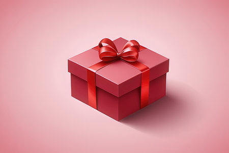 Red gift box with a red bow on a pink background. Vector illustration.の写真素材