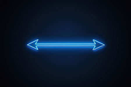 Blue neon arrow on dark background. Vector illustration. Eps 10.の写真素材