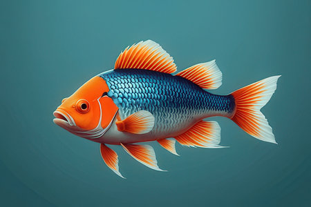 3d rendering of a goldfish isolated on a blue background.の写真素材