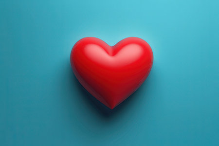Red heart on a blue background. 3d illustration. Top view.の写真素材