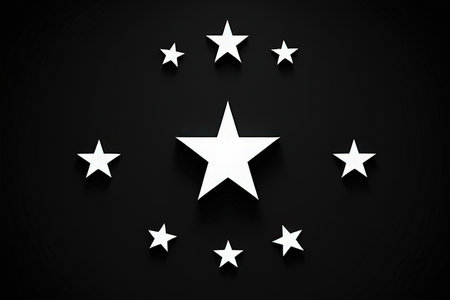 3d rendering of white stars on a black background with space for text