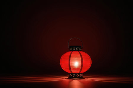 Illustration of a red paper lantern on a dark background with space for text