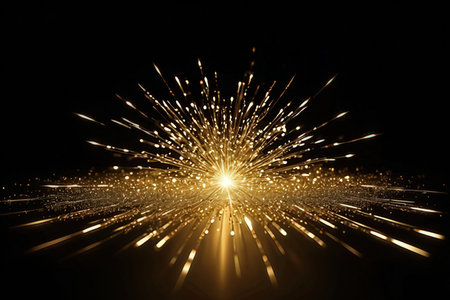 abstract background with golden bokeh defocused lights and starsの写真素材