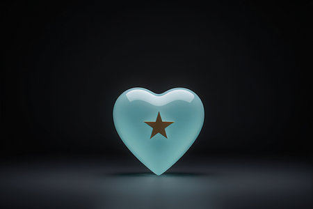 3D rendering of a blue heart with a star in the centerの写真素材