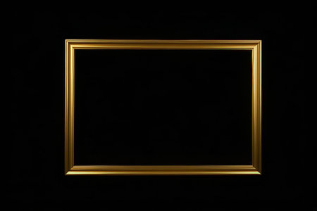 Gold picture frame isolated on black background. 3d render illustration.