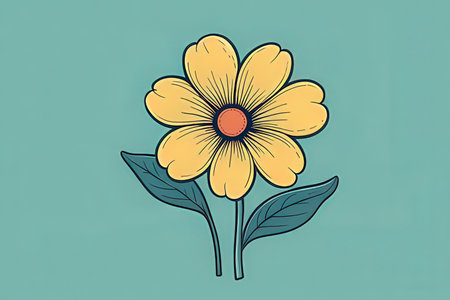 Yellow flower on a blue background. Hand-drawn vector illustration.の写真素材