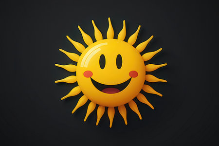 Smiling sun on black background. Vector illustration. Eps 10.の写真素材