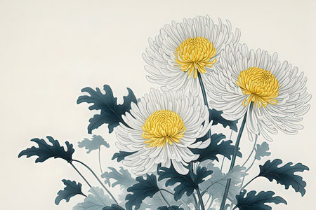 Chrysanthemum flowers in vintage style. Vector illustration.の写真素材