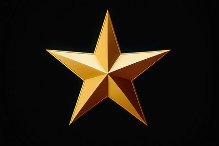 Golden star on a black background. 3d rendering. Golden star.