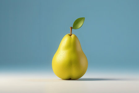Pear with leaf on a blue background. 3d render. Conceptual image.の写真素材