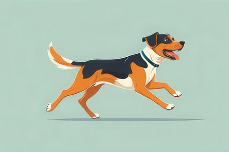 Vector illustration of a beagle dog running on a blue background.の写真素材