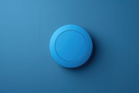 Blue button on a blue background. 3d rendering, 3d illustration.の写真素材