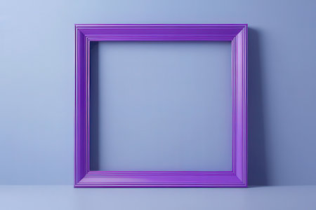 purple picture frame on blue background. 3d render illustration.の写真素材
