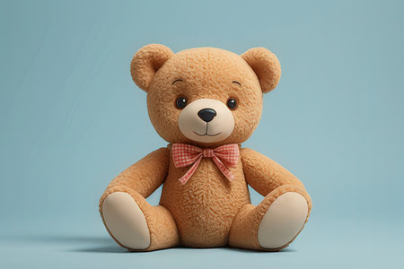Cute teddy bear sitting on blue background, 3d rendering