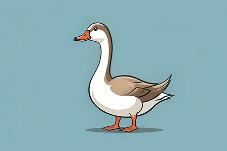 Illustration of a goose on a blue background with space for textの写真素材