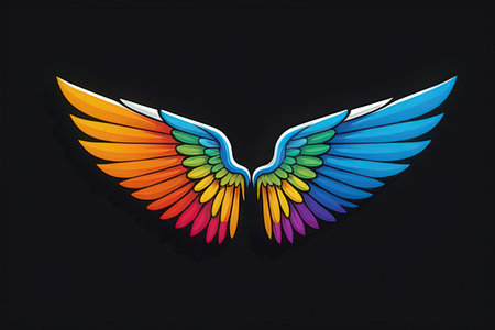 colorful wings isolated on black background. 3d vector illustration.の写真素材