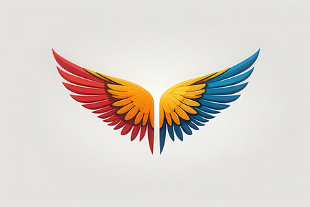 3D rendering of a colorful wing isolated on a white background.の写真素材