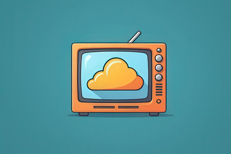 Retro TV with cloud icon on blue background. Vector illustration.