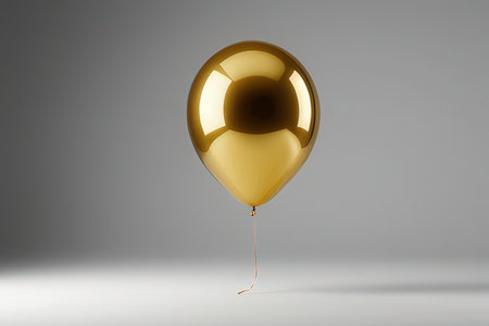 Golden balloon on gray background. 3d illustration. Studio shot.の写真素材