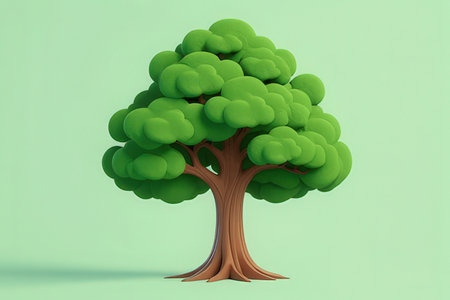 Green tree on green background. 3D illustration. Nature concept.の素材