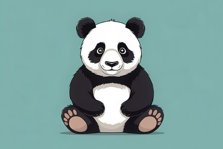 Cute cartoon panda sitting on the ground. Vector illustration.の素材