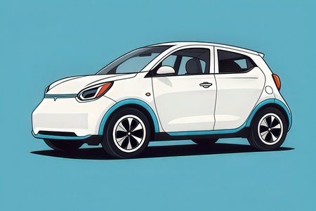 Modern car on a blue background. Vector illustration. Side view.の素材