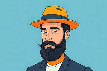 Portrait of a bearded man in a hat. Vector illustration.の素材