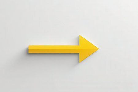 Yellow arrow on a white background. 3d render. Horizontal orientation.の素材