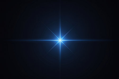 abstract blue star with lens flare and bokeh effect.の素材