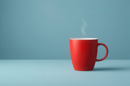 Red cup of coffee on blue background. 3d render illustration.の写真素材