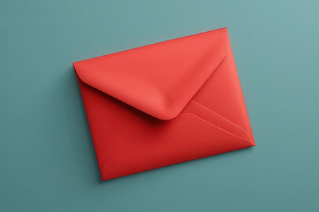 Red Envelope Isolated on Blue Background. 3d Renderingの写真素材