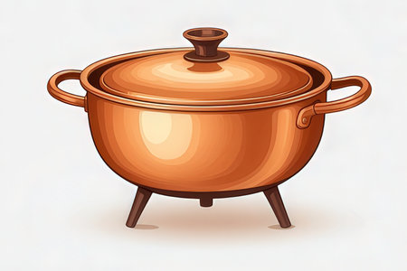 Illustration of a copper casserole on a white background.の写真素材