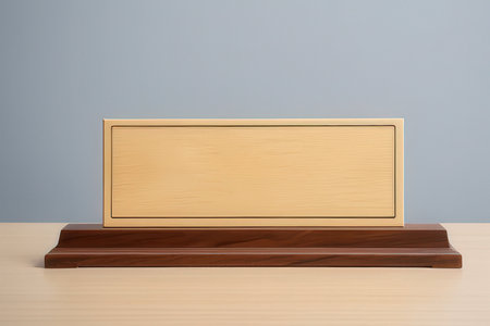 Wooden box on the table with blue wall background. 3d renderingの写真素材