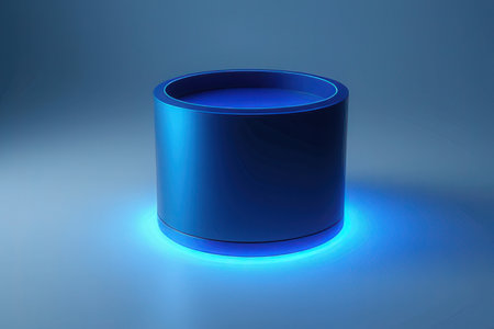Blue cylindrical cylinder on a blue background. 3d renderingの写真素材