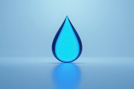Blue water drop isolated on blue background. 3D rendering illustration.の写真素材