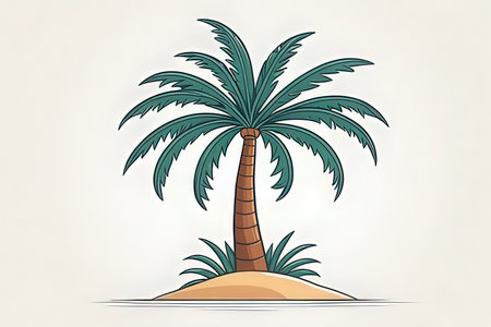 Palm tree on island. Hand drawn sketch. Vector illustration.の写真素材