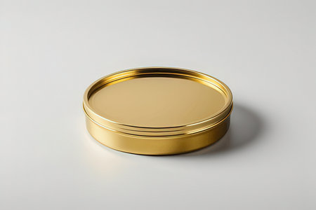 Golden round box on a white background. 3d rendering, mock upの写真素材