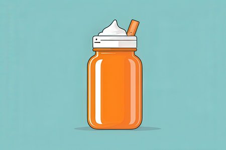 Orange smoothie bottle isolated on a blue background. Vector illustration.の写真素材