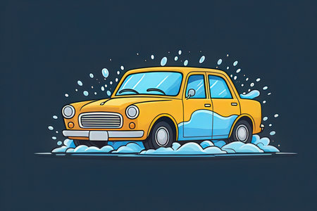 Car in the snow. Vector illustration on a dark background. Cartoon style.の写真素材