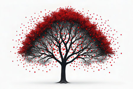 Red heart tree isolated on white background. 3d render. Valentines day conceptの写真素材