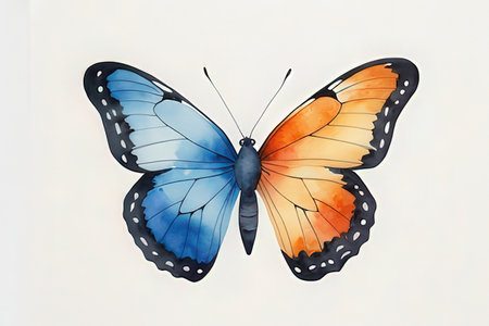 Watercolor butterfly isolated on white background. Hand-drawn illustration.の写真素材
