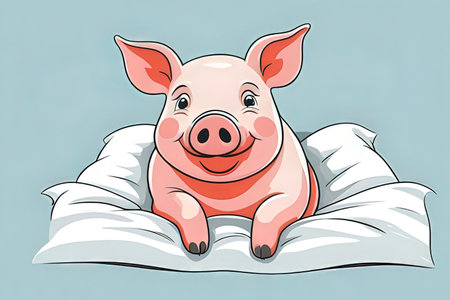 Illustration of a cute pig on a pillow. Vector illustration.