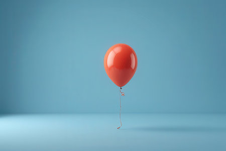Red balloon on blue background. 3d rendering. Copy space.の写真素材