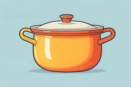 Illustration of a cooking pot on a blue background. Vector illustration.の写真素材