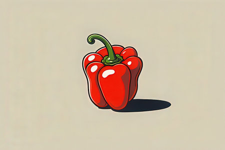 Illustration of a red bell pepper on a light background with shadowの写真素材