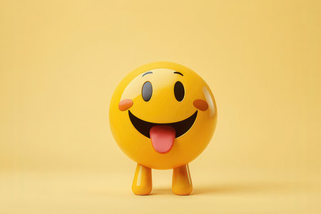 Funny yellow emoticon isolated on yellow background. 3d renderの写真素材