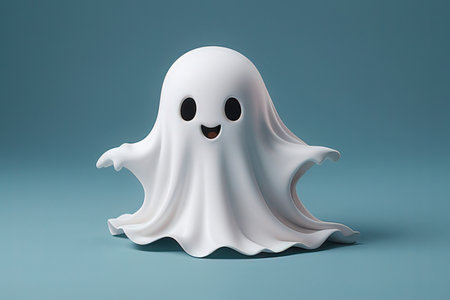 3d rendering of a white ghost on a blue background, 3d illustrationの写真素材