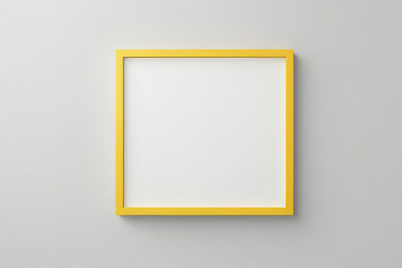 Blank picture frame on white wall. 3d render illustration.の写真素材