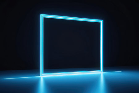 Neon frame on dark background, 3d rendering. Computer digital drawing.の写真素材