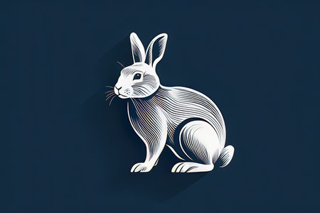 Rabbit paper cut style on dark blue background. Vector illustration.の写真素材